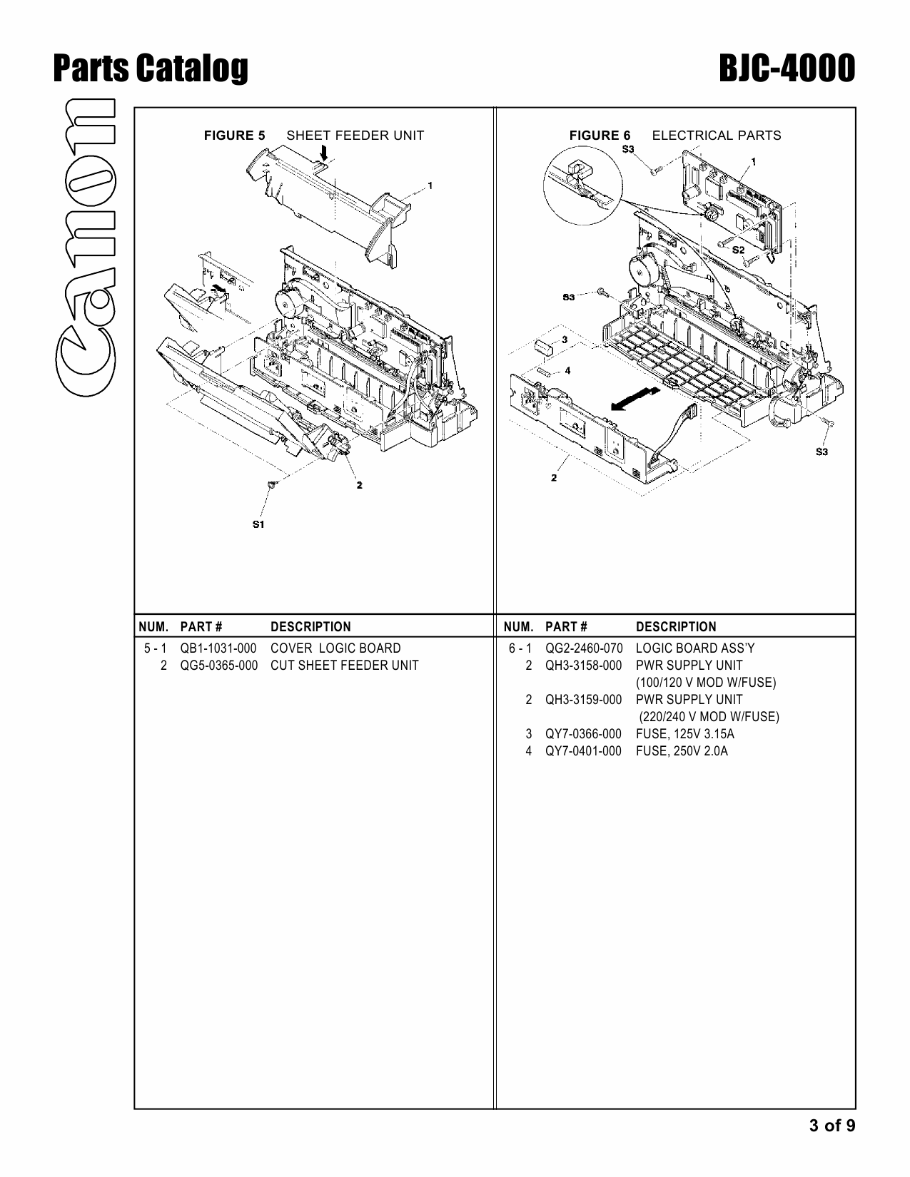 Canon BubbleJet BJC-4000 Parts Catalog Manual-3